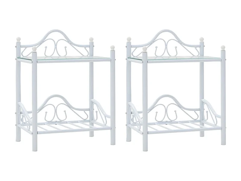 Tables de chevet 2 pcs Acier et verre trempé 45x30,5x60cm Blanc