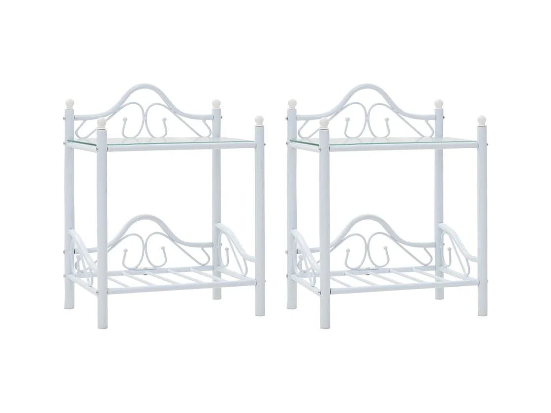 Tables de chevet 2 pcs Acier et verre trempé 45x30,5x60cm Blanc
