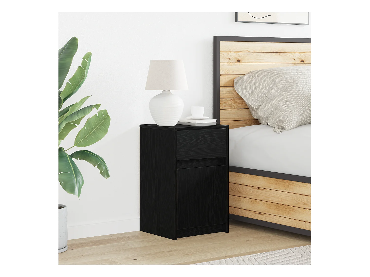 Armoire de chevet LED avec tiroir Chêne noir 38 x 34 x 61 cm