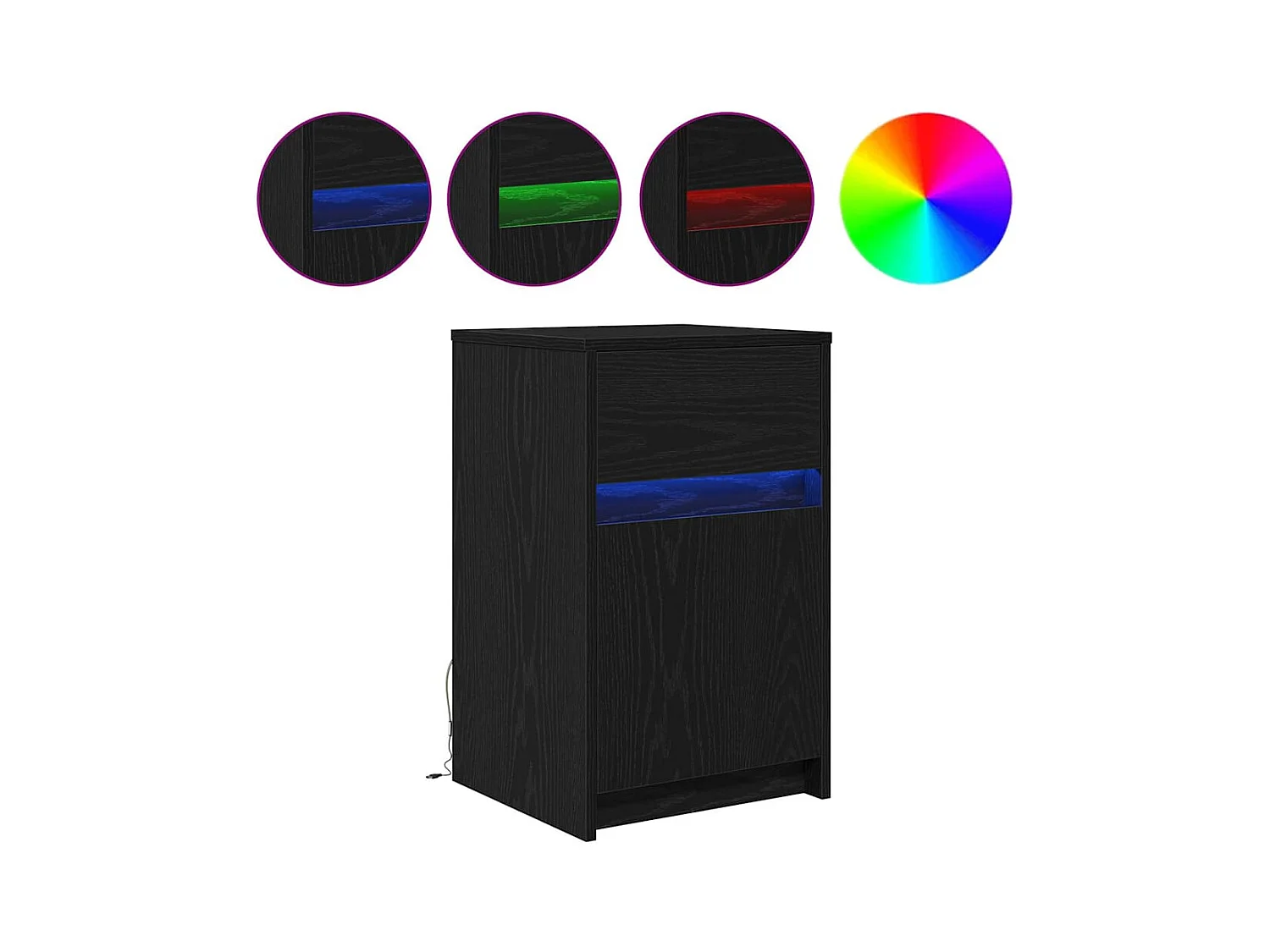 Armoire de chevet LED avec tiroir Chêne noir 38 x 34 x 61 cm