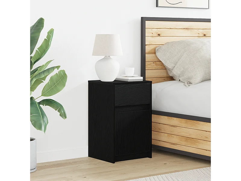 Comodino LED con cassetto Rovere nero 38 x 34 x 61 cm