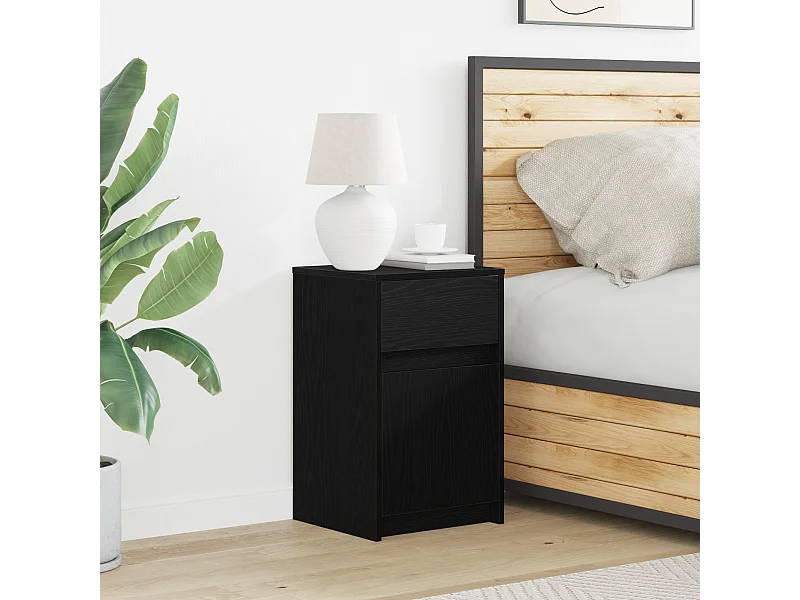 LED-Nachttisch mit Schublade Eiche schwarz 38 x 34 x 61 cm