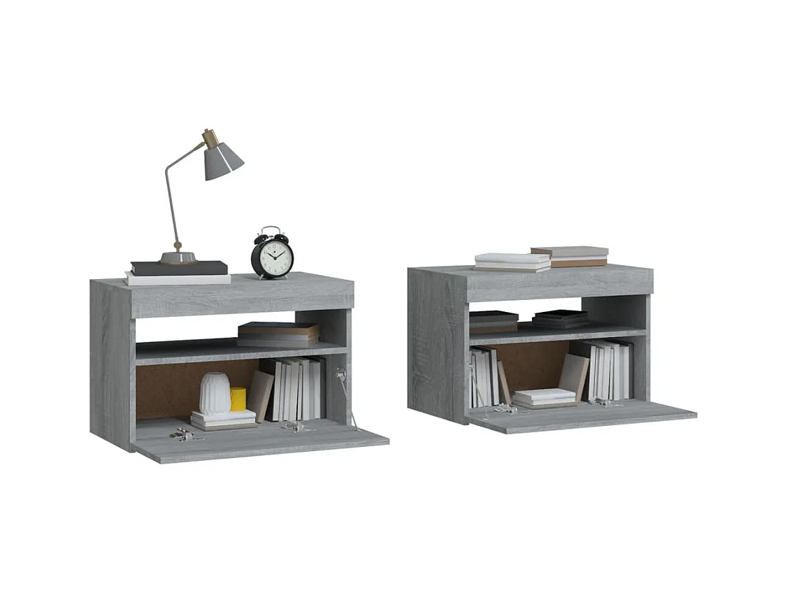Nachtkastjes 2 stuks en LED-verlichting Sonoma grijs 60x35x40 cm