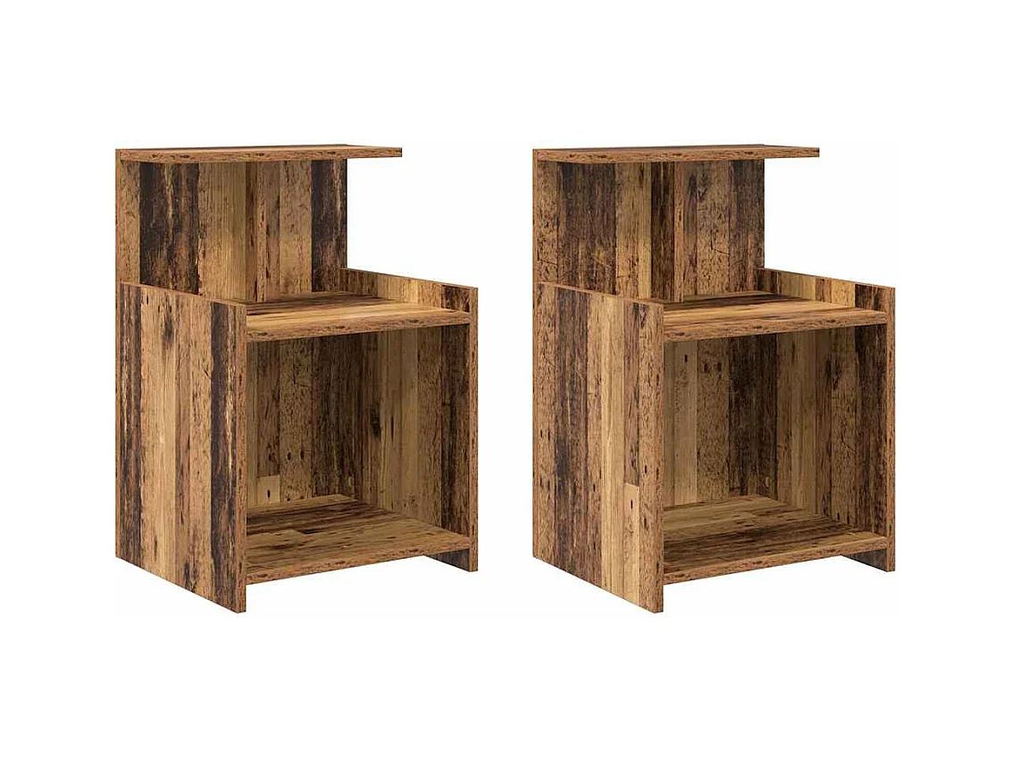 Tables de chevet - Lot de 2 - Bois ancien - 40 x 35 x 60 cm - Bois composite