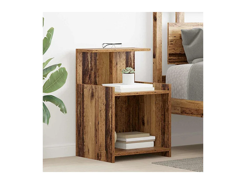 Tables de chevet - Lot de 2 - Bois ancien - 40 x 35 x 60 cm - Bois composite