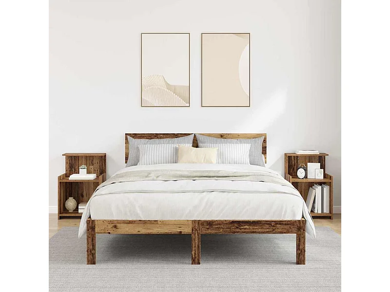 Tables de chevet - Lot de 2 - Bois ancien - 40 x 35 x 60 cm - Bois composite