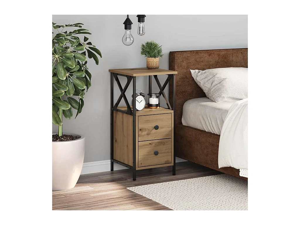 Table de chevet chêne artisanal 34x35,5x70 cm bois d'ingénierie