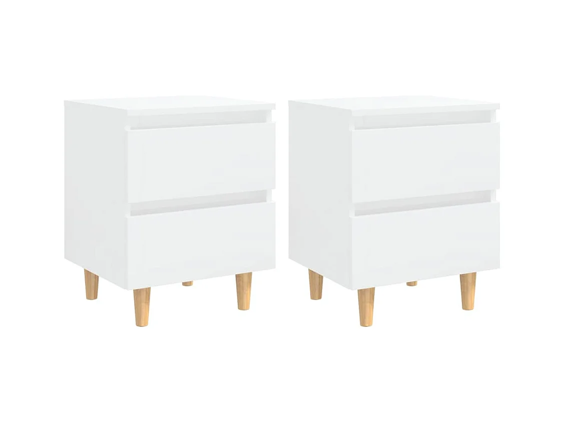 Nachttische Kiefernbeine 2 Stück Weißglanz 40x35x50 cm