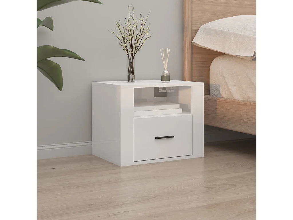 Comodini da parete 2 pz Bianco lucido 50x36x40 cm