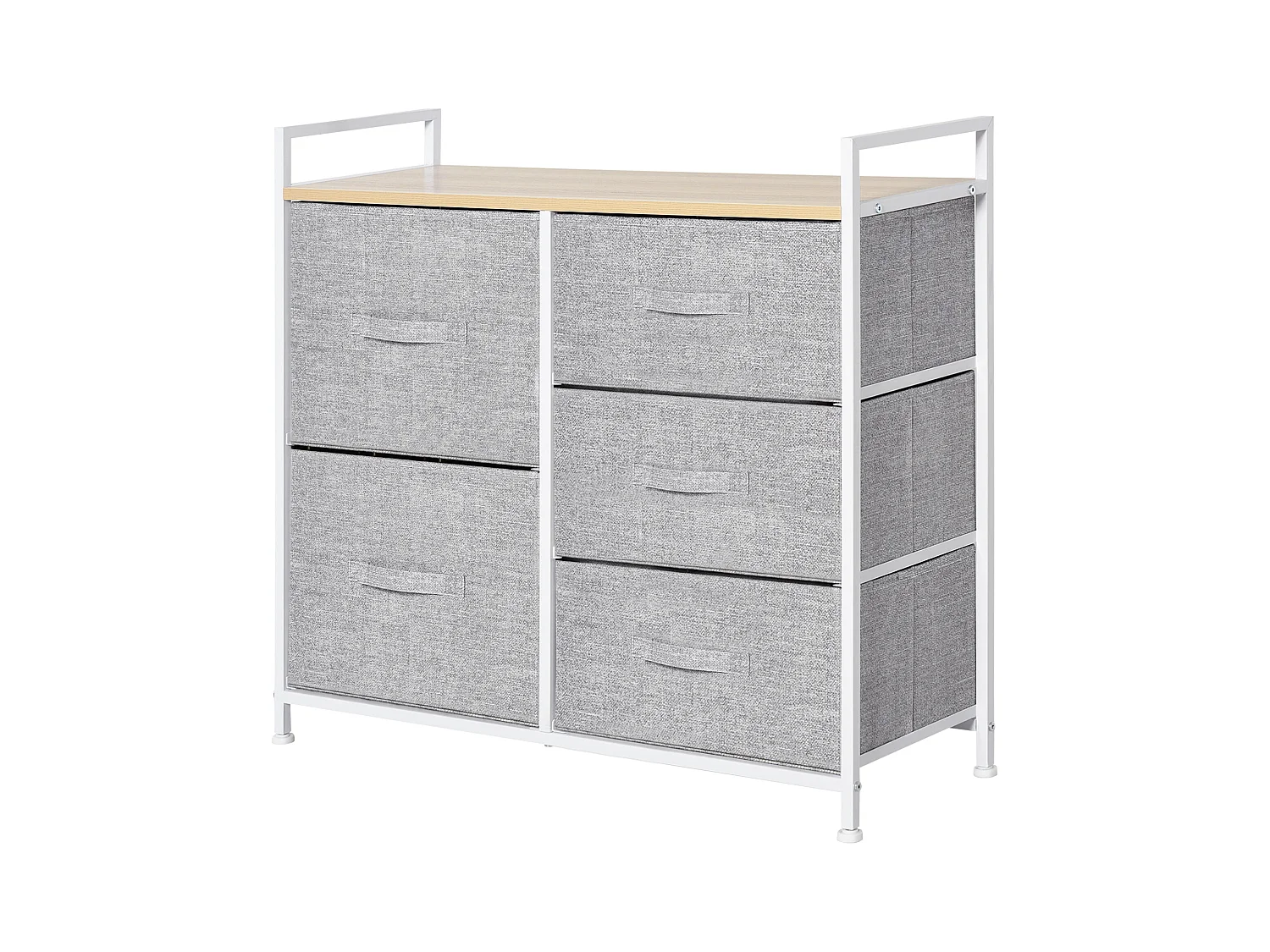 Opbergladekast met 5 stoffen lades, frame van metaal en hout, grijs (83x29x77cm)