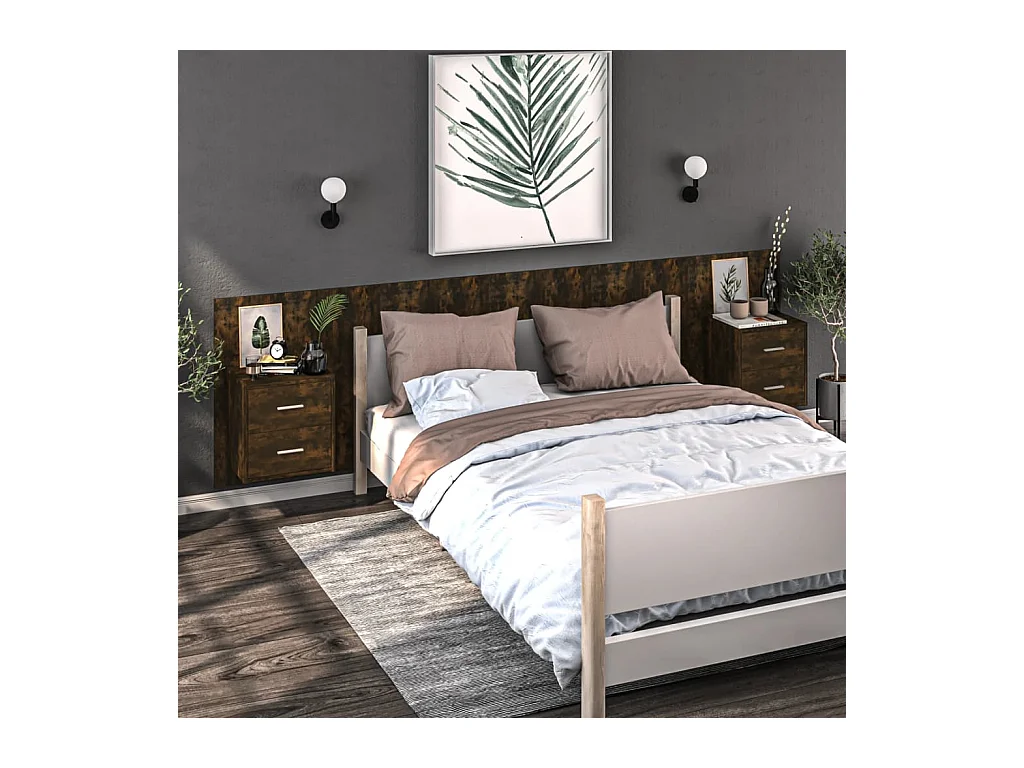 Tables de chevet murales 2 pcs Chêne fumé