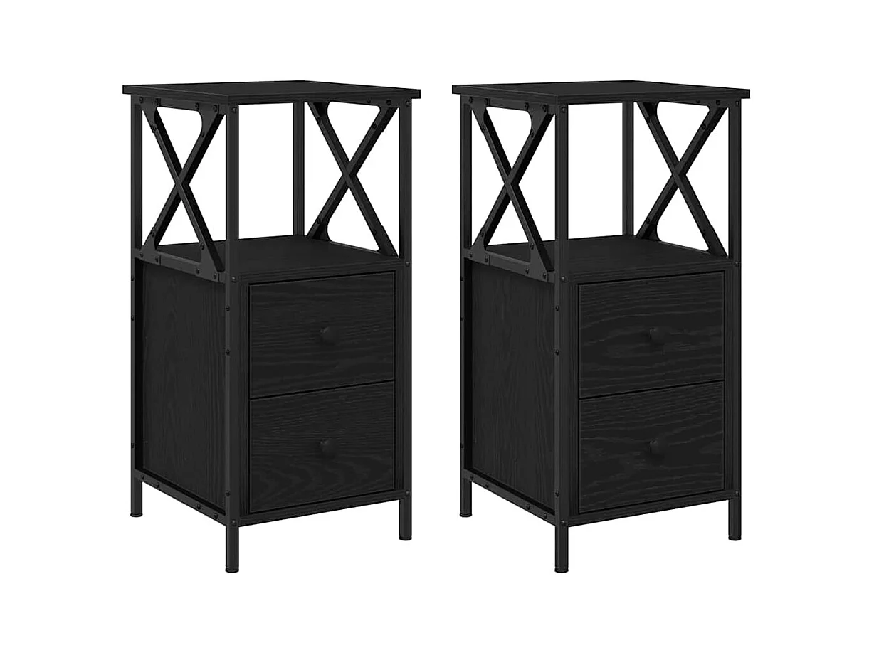 Table de chevet 2 pcs Chêne Noir 34x35,5x70 cm en bois d'ingénierie