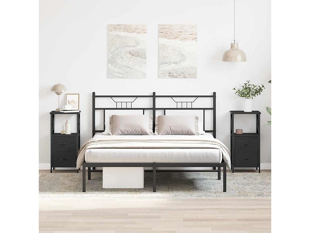 Mesita de noche 2 piezas Roble Negro 34x35,5x70 cm fabricada en madera de ingeniería