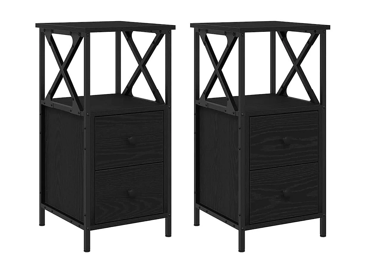 Mesita de noche 2 piezas Roble Negro 34x35,5x70 cm fabricada en madera de ingeniería