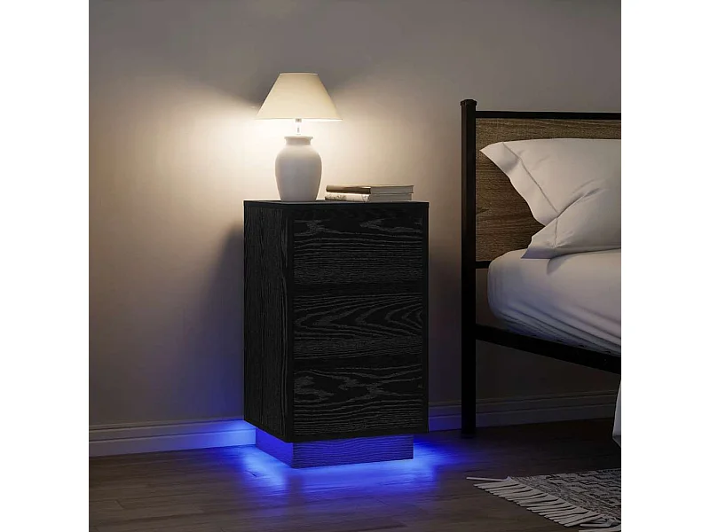 Table de chevet avec lumières LED noir 38x34x65 cm