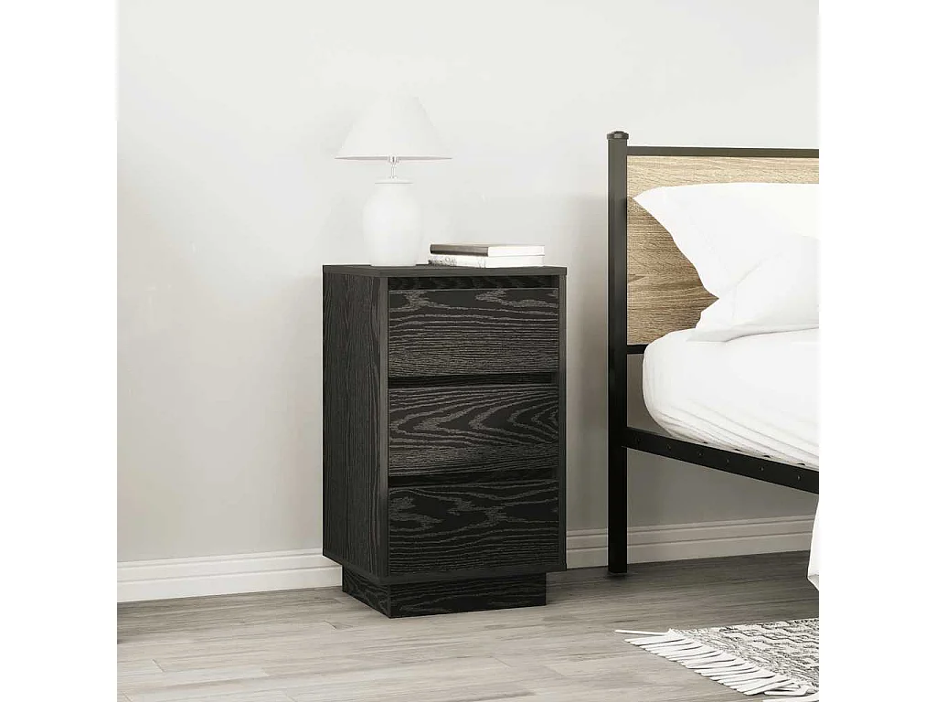 Comodino con luci LED nero 38x34x65 cm