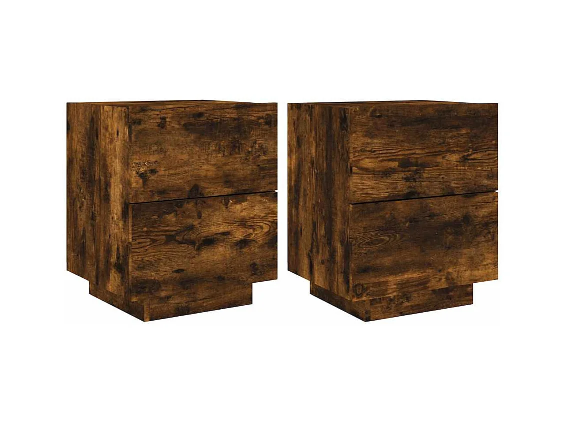 Comodini e luci LED 2 pezzi rovere affumicato