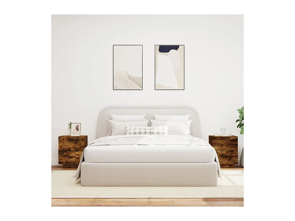 Comodini e luci LED 2 pezzi rovere affumicato