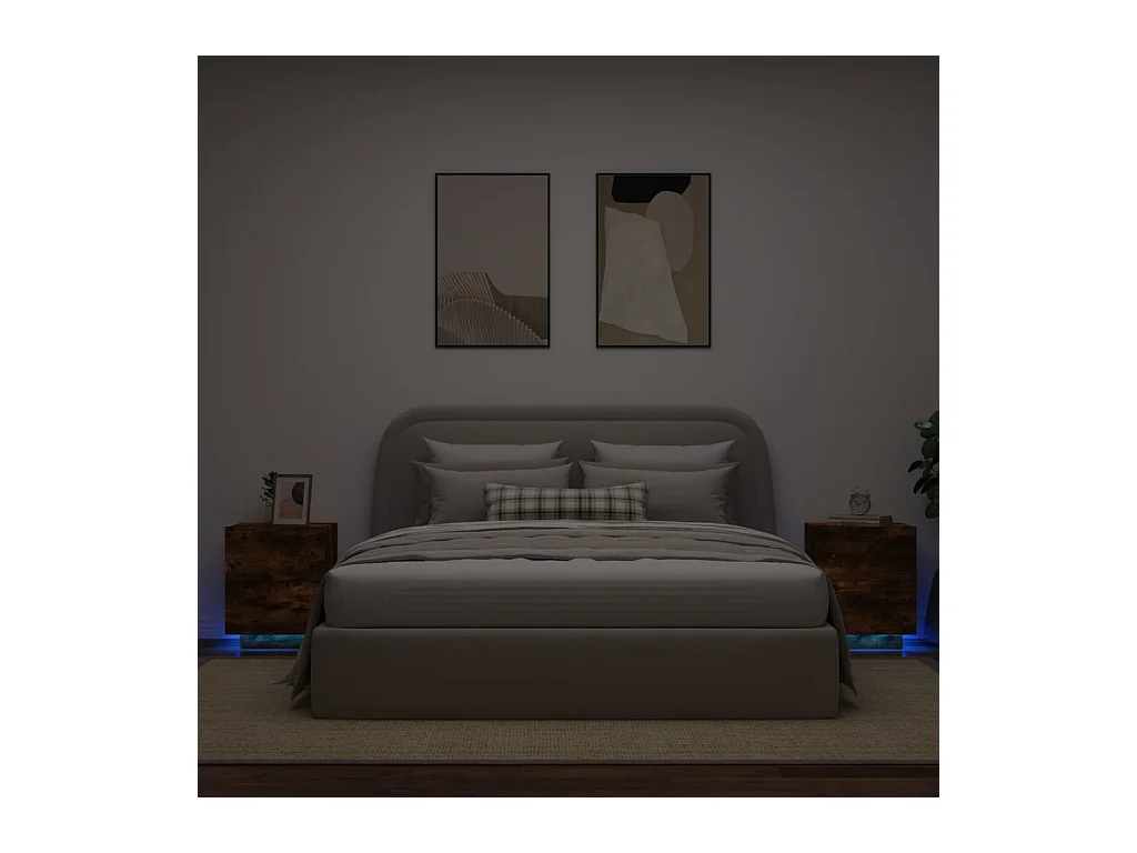 Nachtkastjes en LED-verlichting 2 stuks gerookt eiken