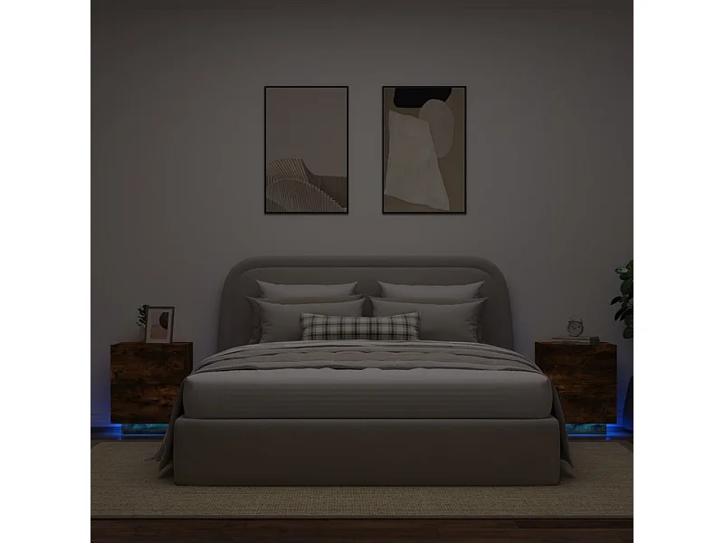 Comodini e luci LED 2 pezzi rovere affumicato