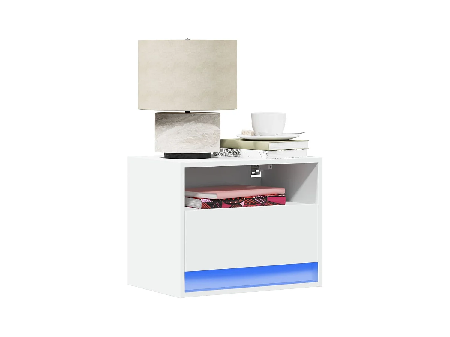 Tables de chevet murales avec lumières LED 2 pcs blanc