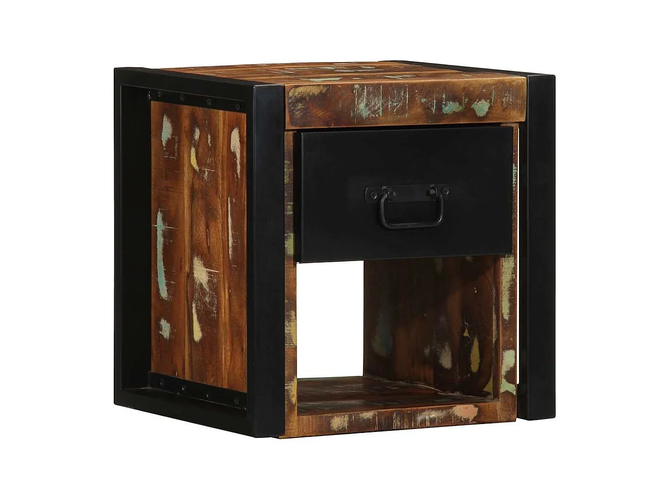 Comodino multicolore 40x35x40 cm in legno di recupero