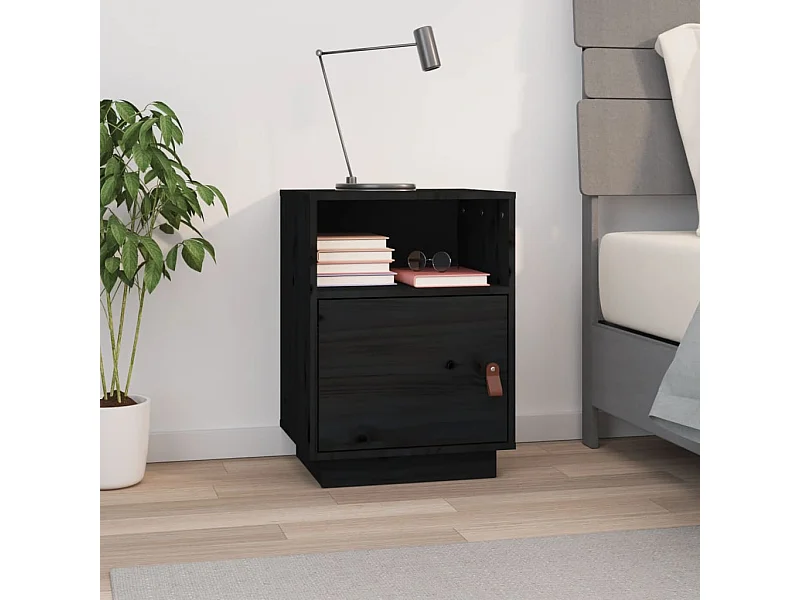 Comodino Nero 40x34x55 cm Legno massello di pino