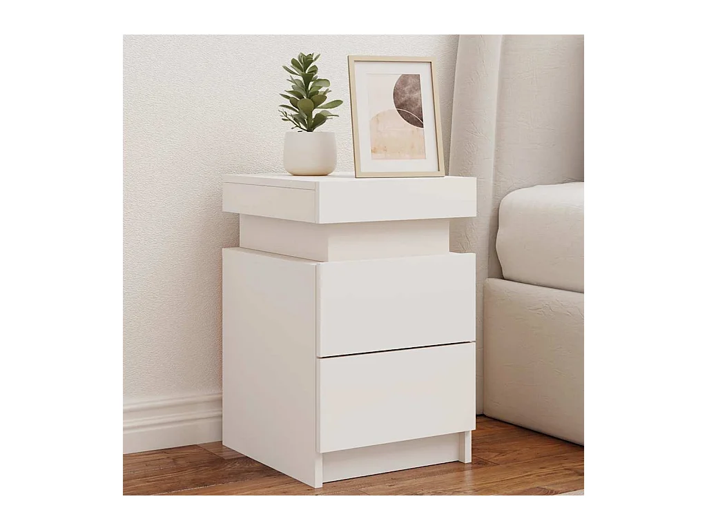 Tables de chevet avec lumières LED 2 pcs blanc 35x39x55 cm