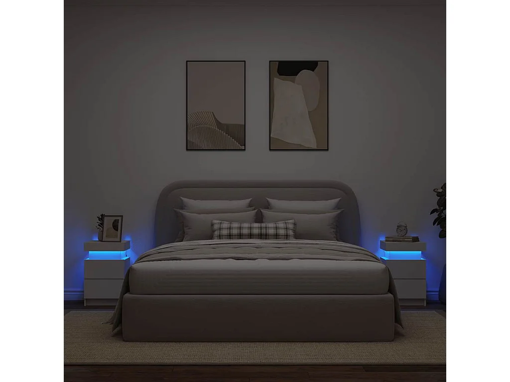Comodini con luci LED 2 pz bianco 35x39x55 cm