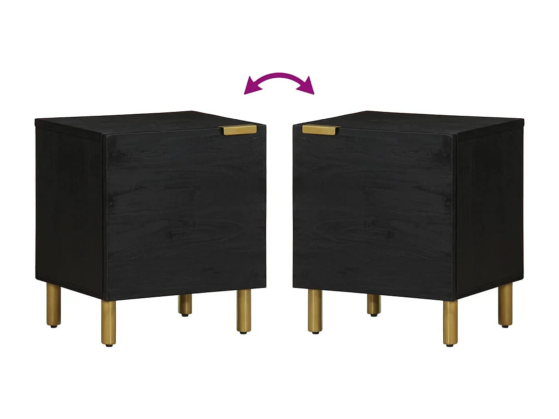 Table de chevet noir 40x33x46 cm bois de manguier solide