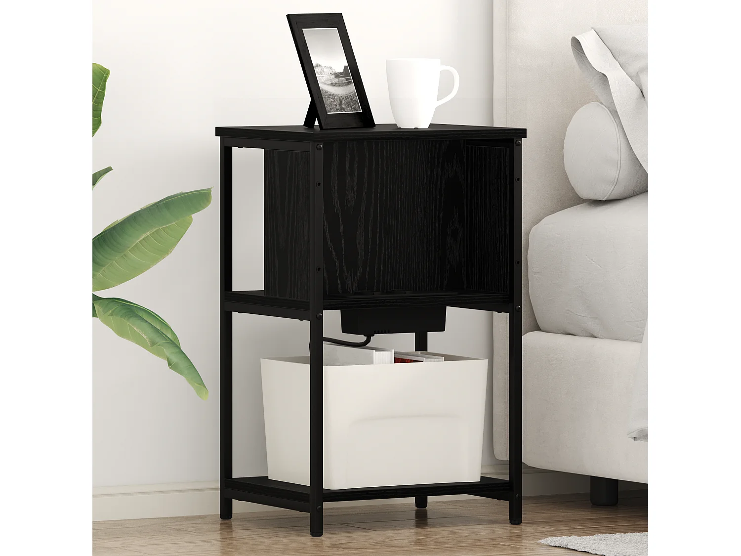 Mesilla de noche Roble Negro 38 x 31 x 61 cm Madera de Ingeniería