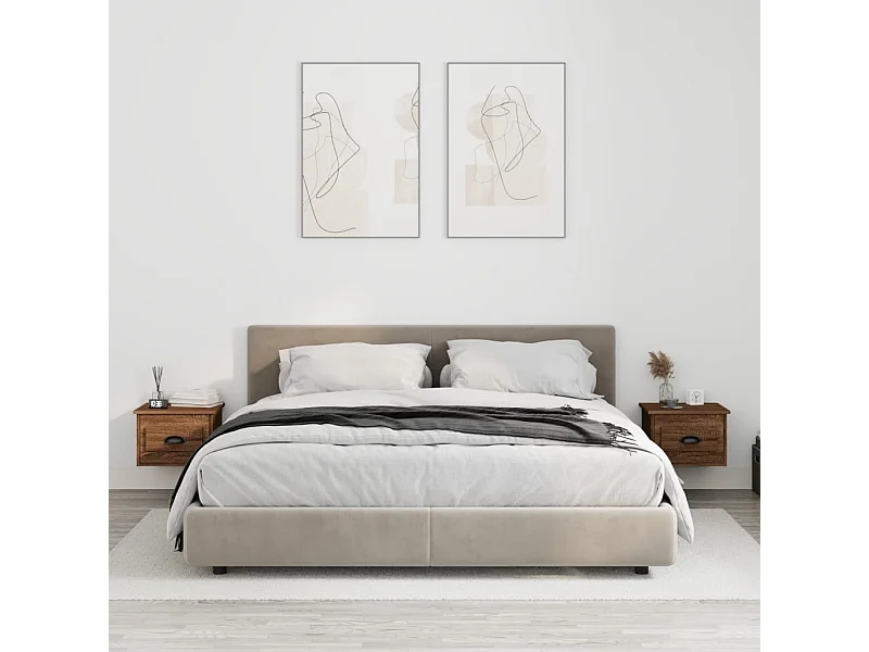 Comodini da parete 2 pz Rovere marrone 41,5x36x28 cm