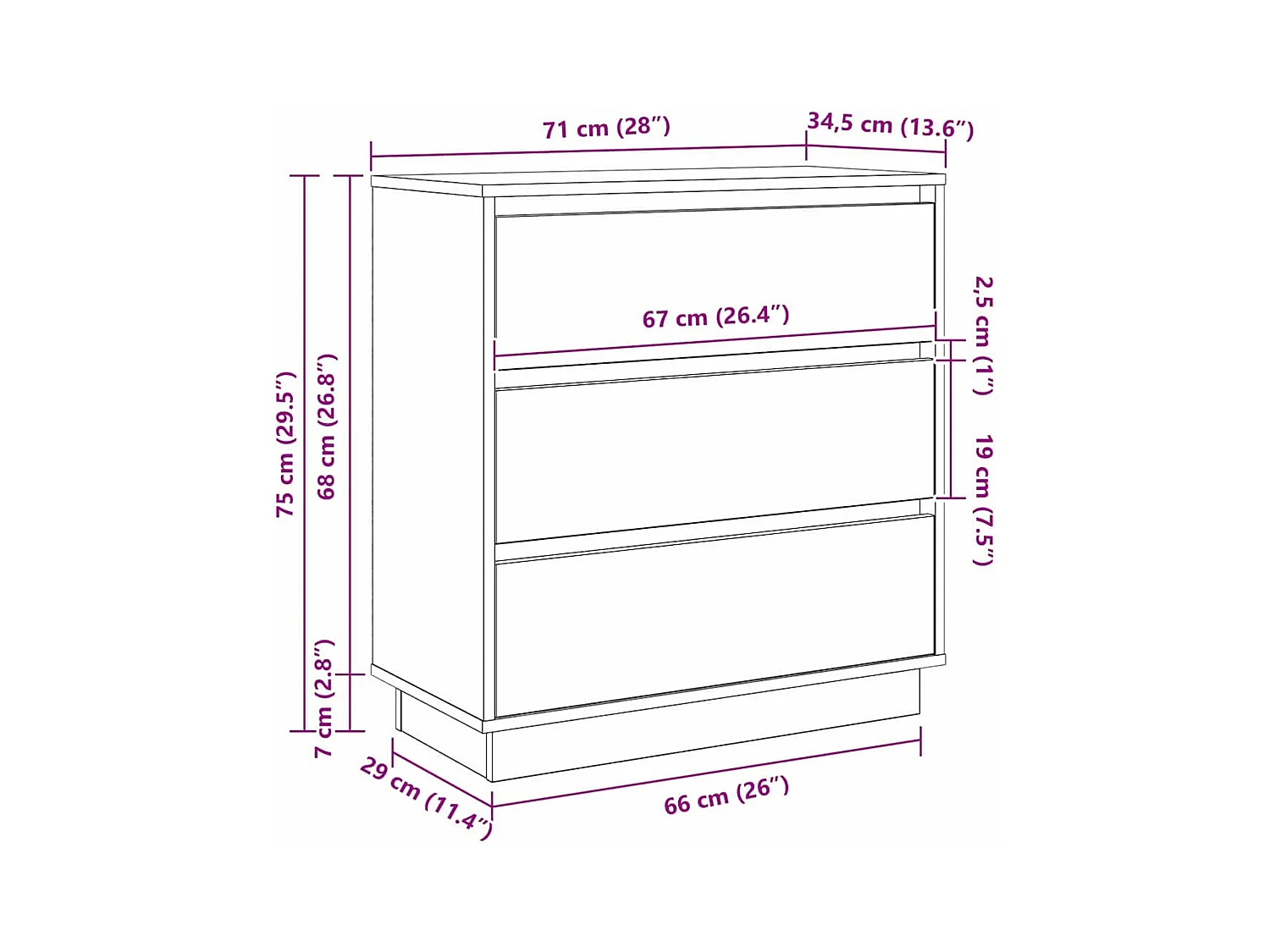 Table de chevet avec LED Blanc 71x34,5x75 cm en bois d'ingénierie