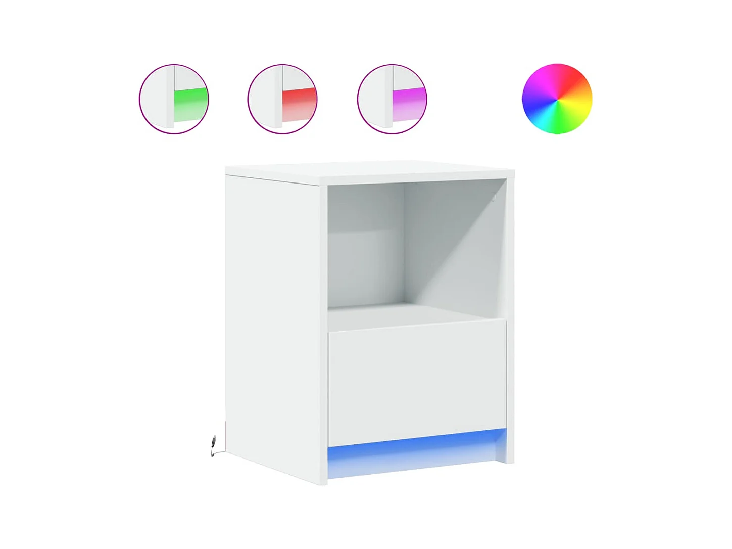 Armoires de chevet et lumières LED 2pcs blanc bois d'ingénierie