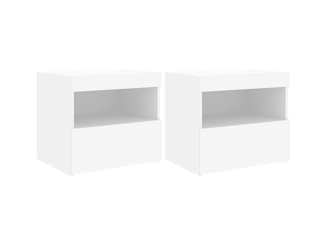 Tables de chevet avec lumières LED 2 pcs blanc 50x40x45 cm