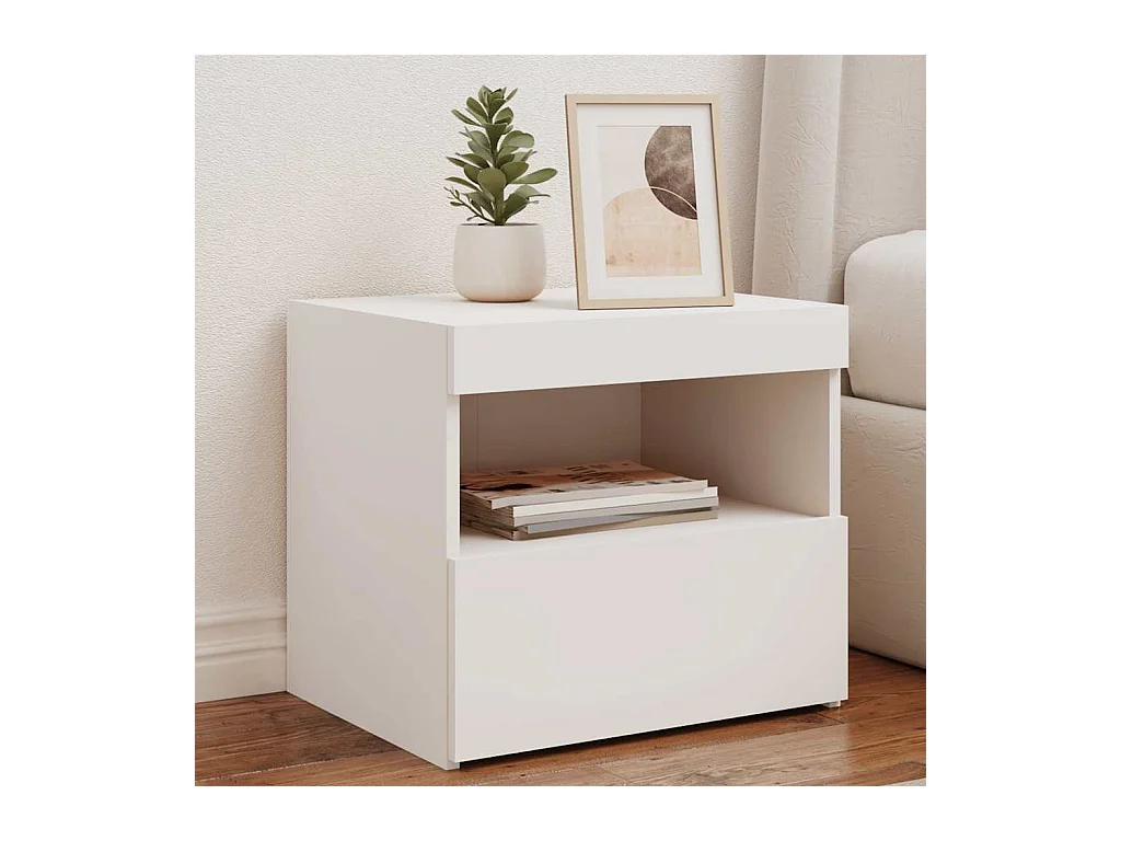Tables de chevet avec lumières LED 2 pcs blanc 50x40x45 cm