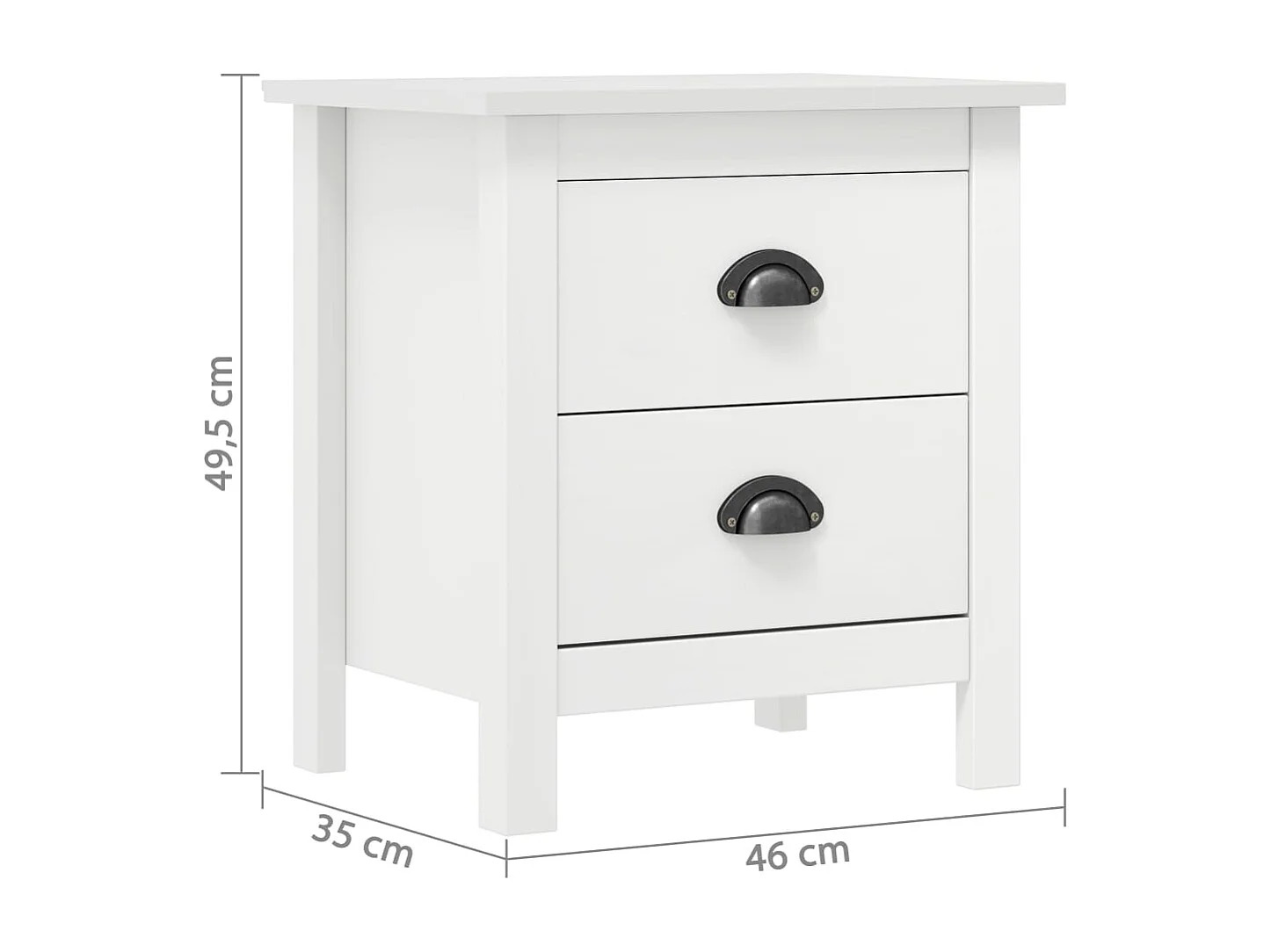 Comodino Bianco 46x35x49,5 cm Legno di Pino Massiccio