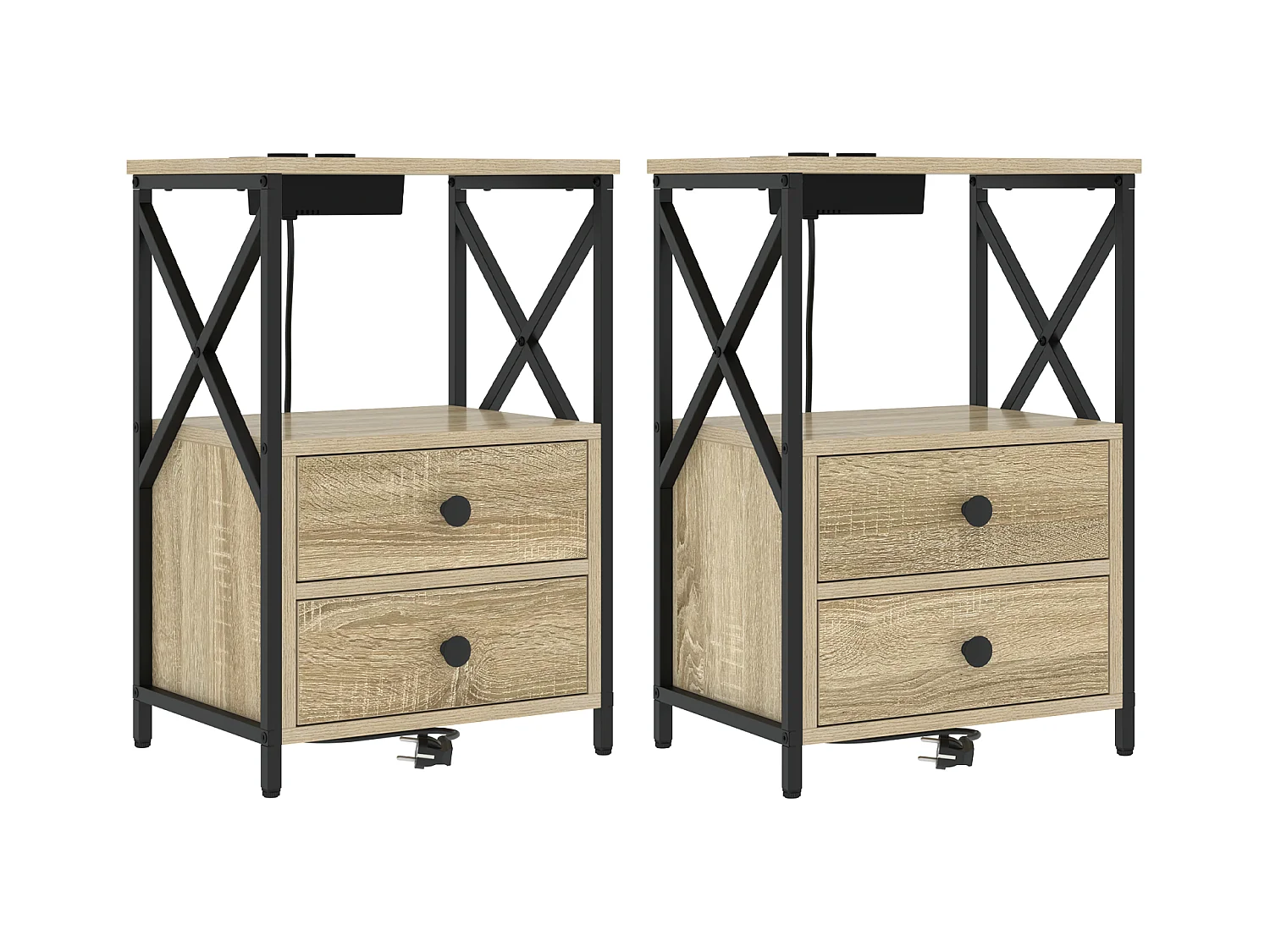 Table de nuit avec station de chargement 2 pcs Chêne sonoma