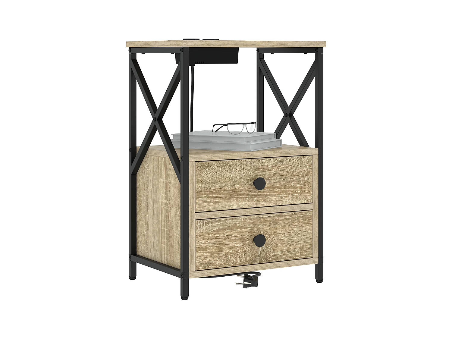 Table de nuit avec station de chargement 2 pcs Chêne sonoma