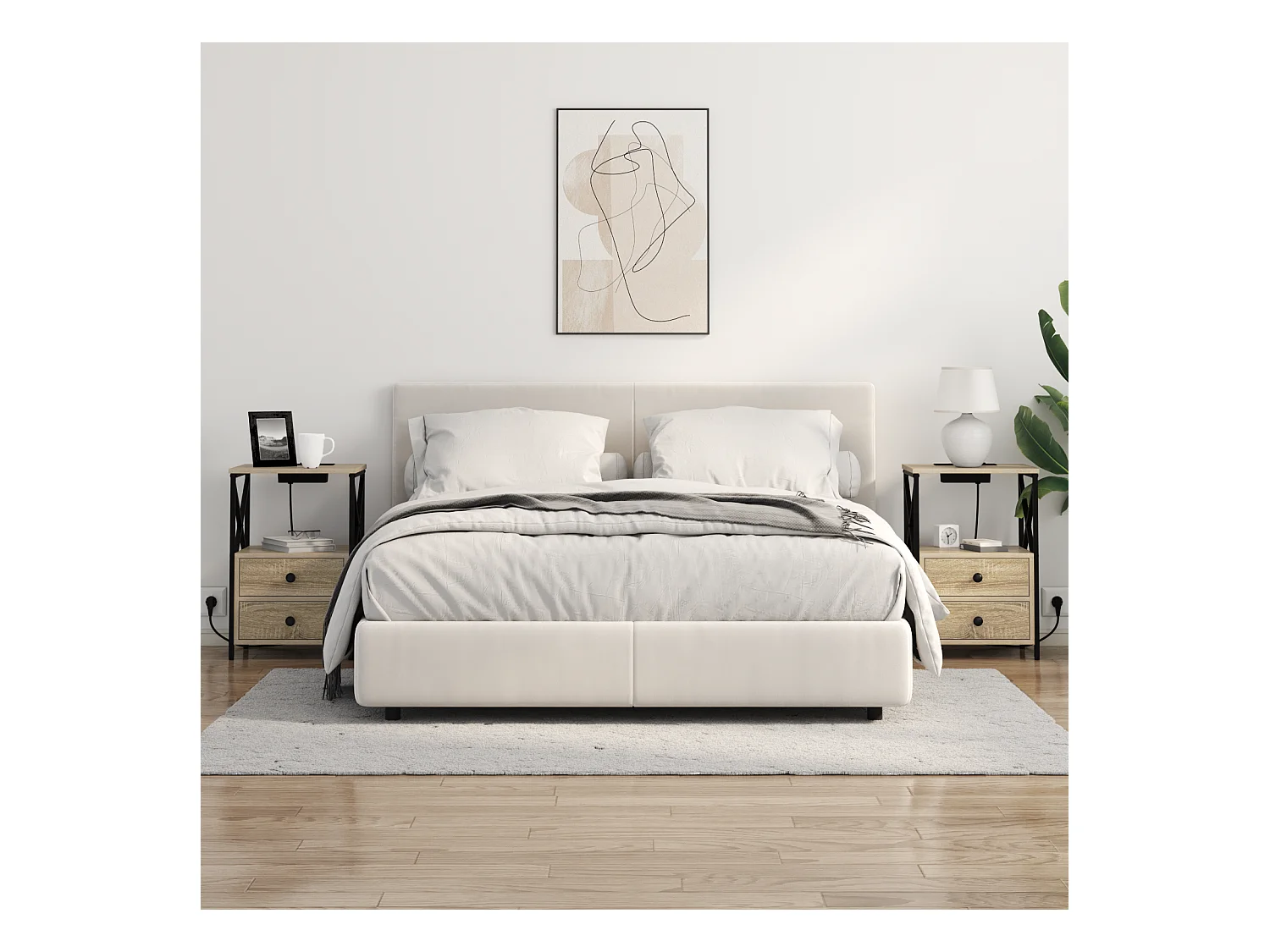 Table de nuit avec station de chargement 2 pcs Chêne sonoma