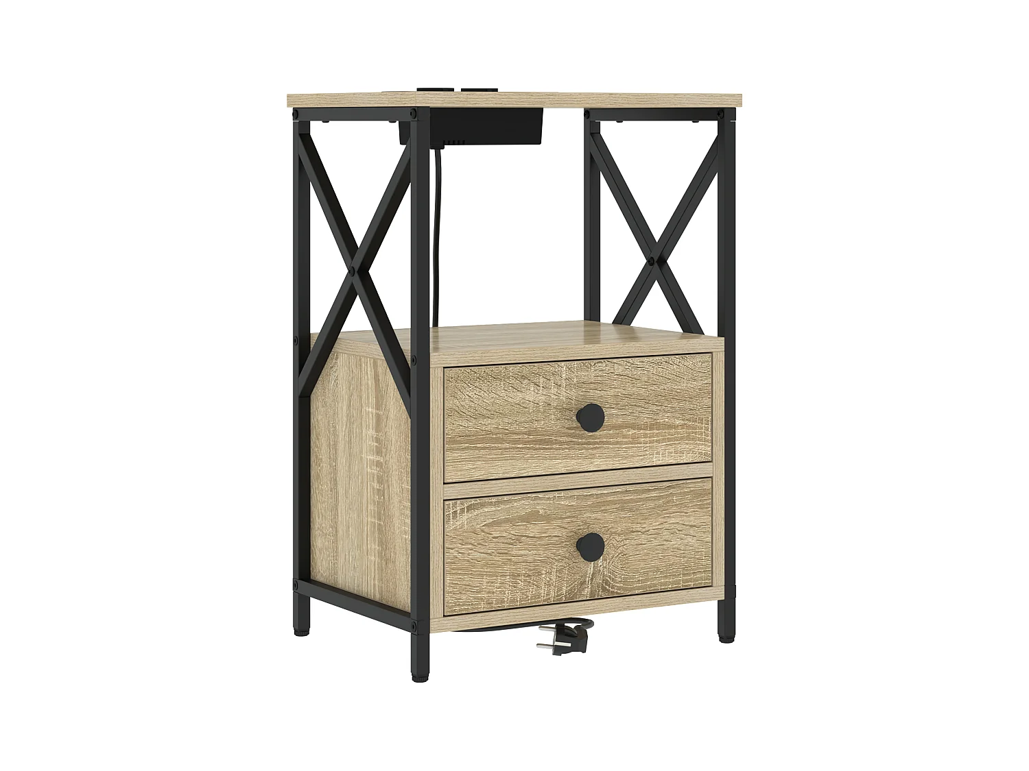 Table de nuit avec station de chargement 2 pcs Chêne sonoma