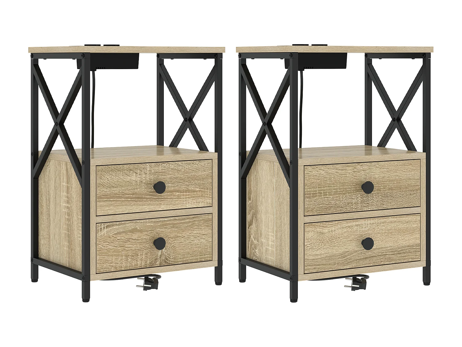 Table de nuit avec station de chargement 2 pcs Chêne sonoma