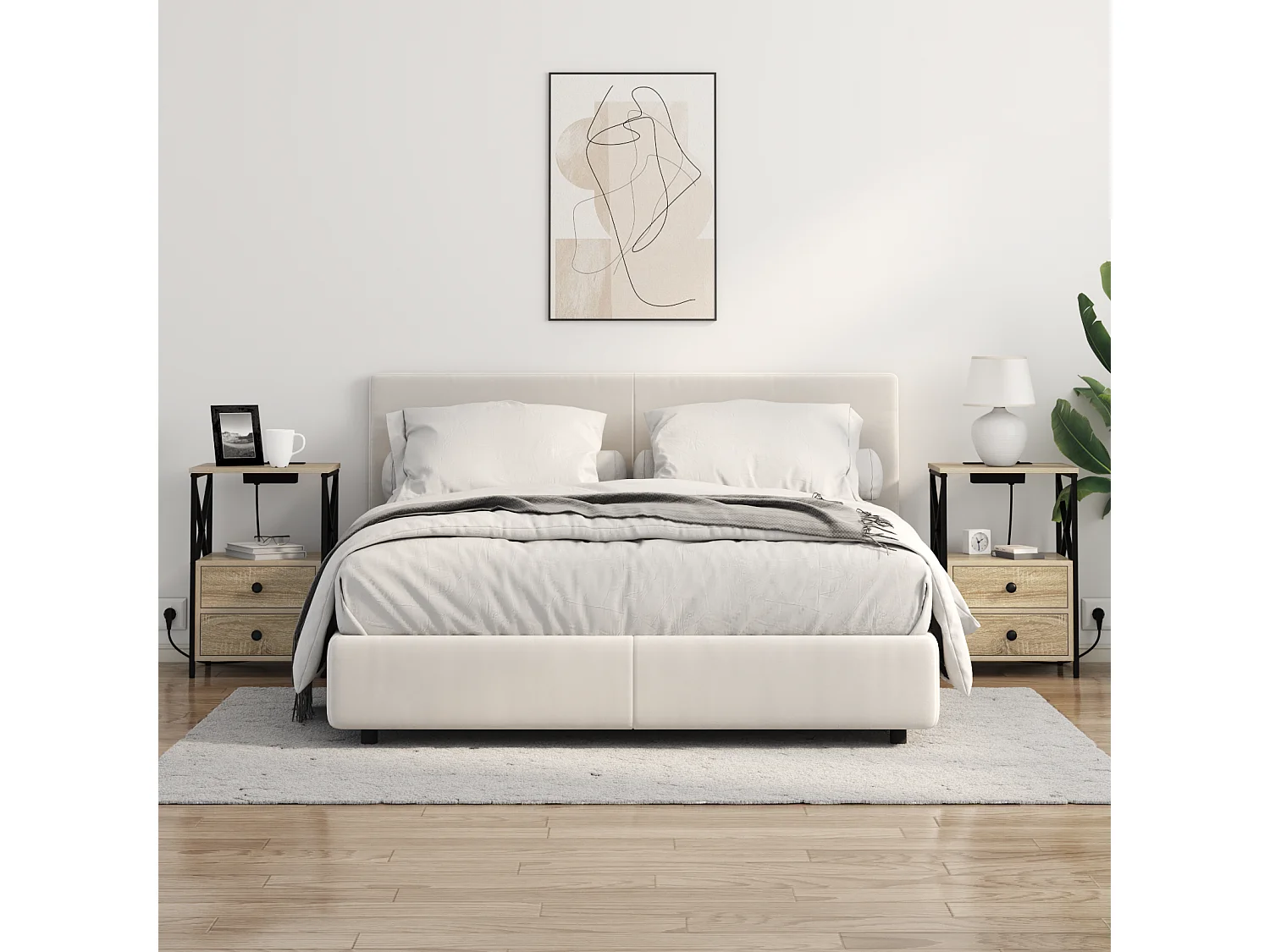 Table de nuit avec station de chargement 2 pcs Chêne sonoma