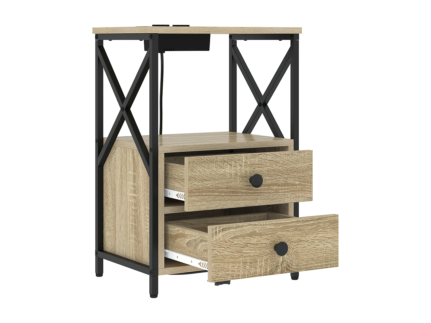 Table de nuit avec station de chargement 2 pcs Chêne sonoma