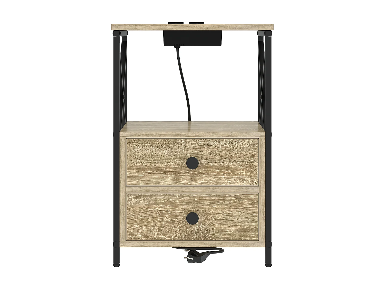 Table de nuit avec station de chargement 2 pcs Chêne sonoma