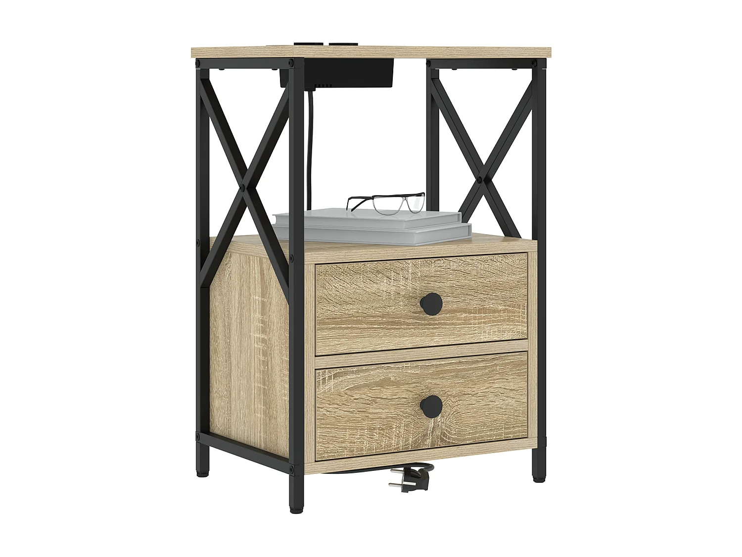 Table de nuit avec station de chargement 2 pcs Chêne sonoma