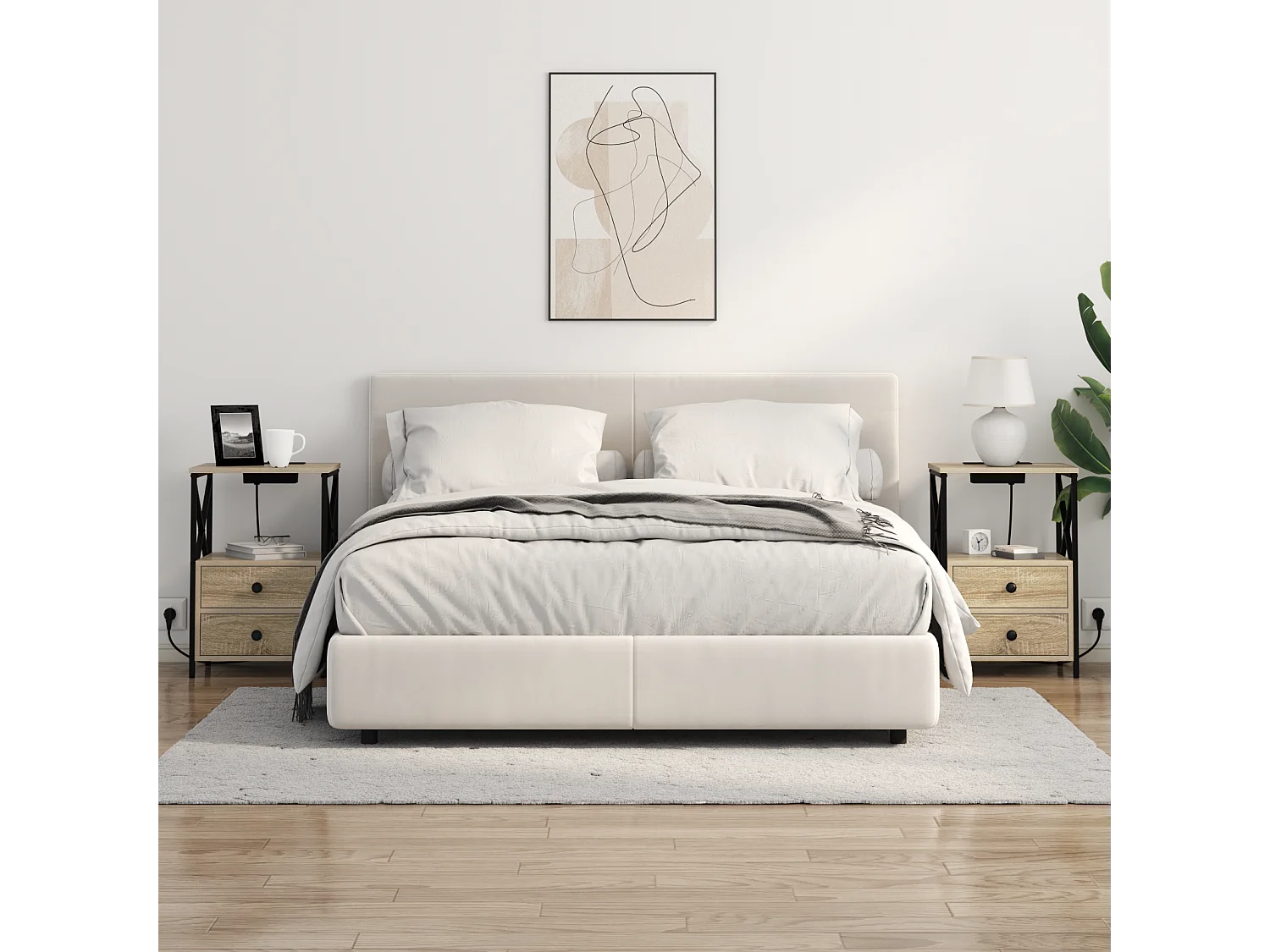 Table de nuit avec station de chargement 2 pcs Chêne sonoma