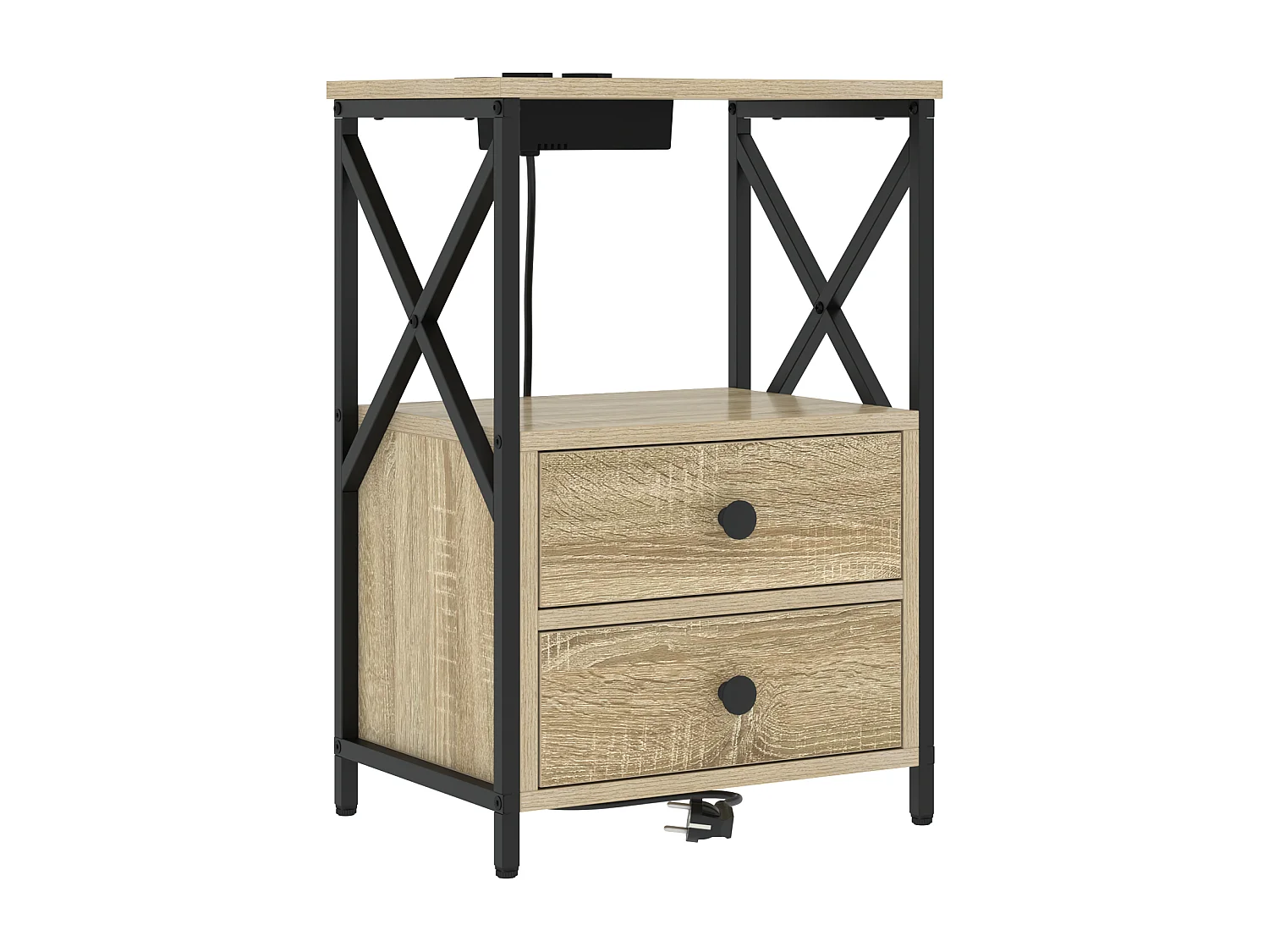 Table de nuit avec station de chargement 2 pcs Chêne sonoma