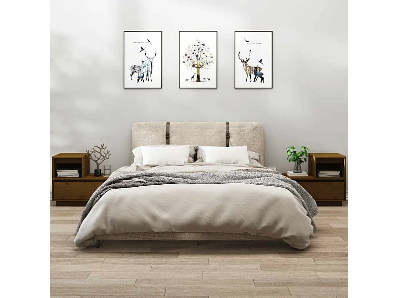 Nachtkastjes 2 stuks Honingbruin 60x34x51cm Massief grenenhout