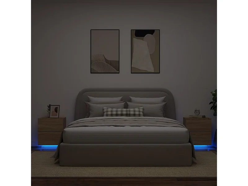 Nachtkastje met 2-delige set en led-verlichting, Sonoma eiken